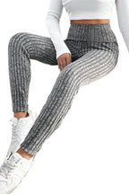 Legging en maille texturée côtelée à large ceinture gris foncé