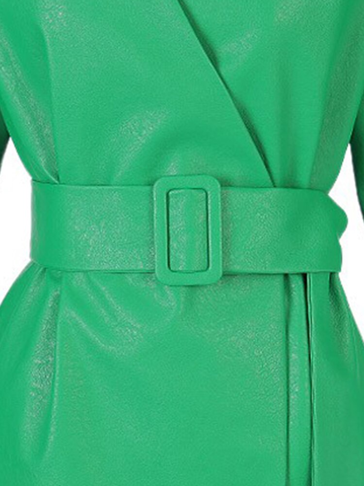 Puff-Sleeve Belted Faux Leather Jacket - view 3