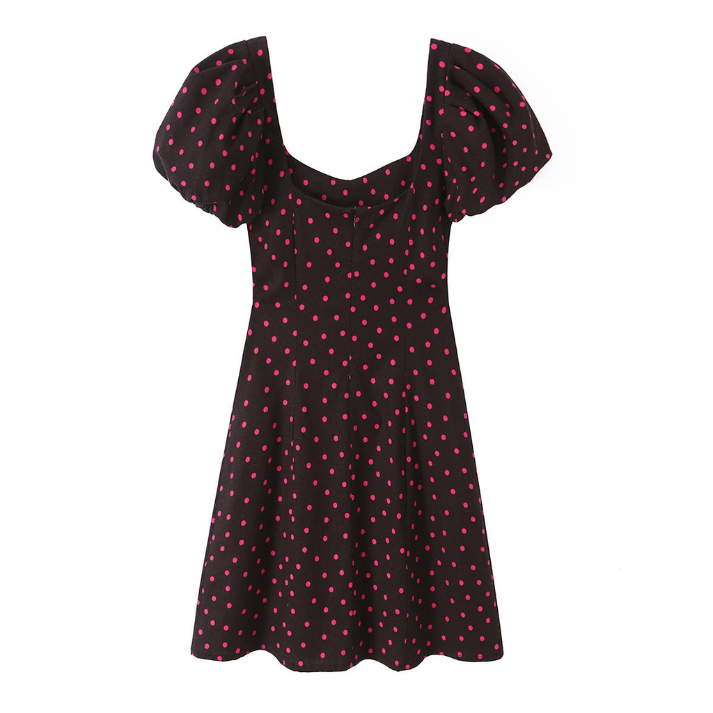 Polka-Dot Puff-Sleeve Mini Dress