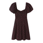 Polka-Dot Puff-Sleeve Mini Dress