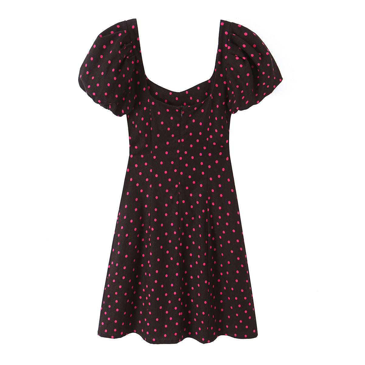 Polka-Dot Puff-Sleeve Mini Dress