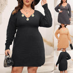 Crochet-Panel V-Neck Knit Dress