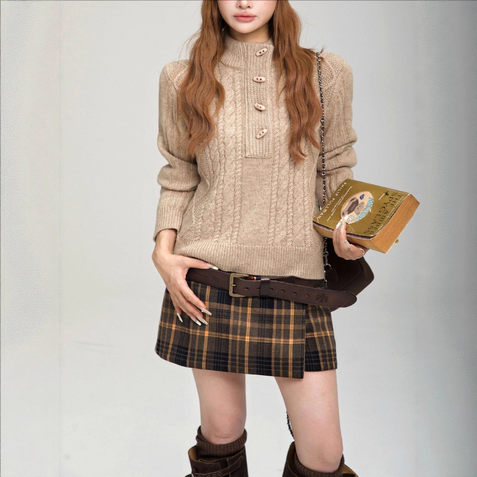 Wool-Blend Horn-Button Sweater