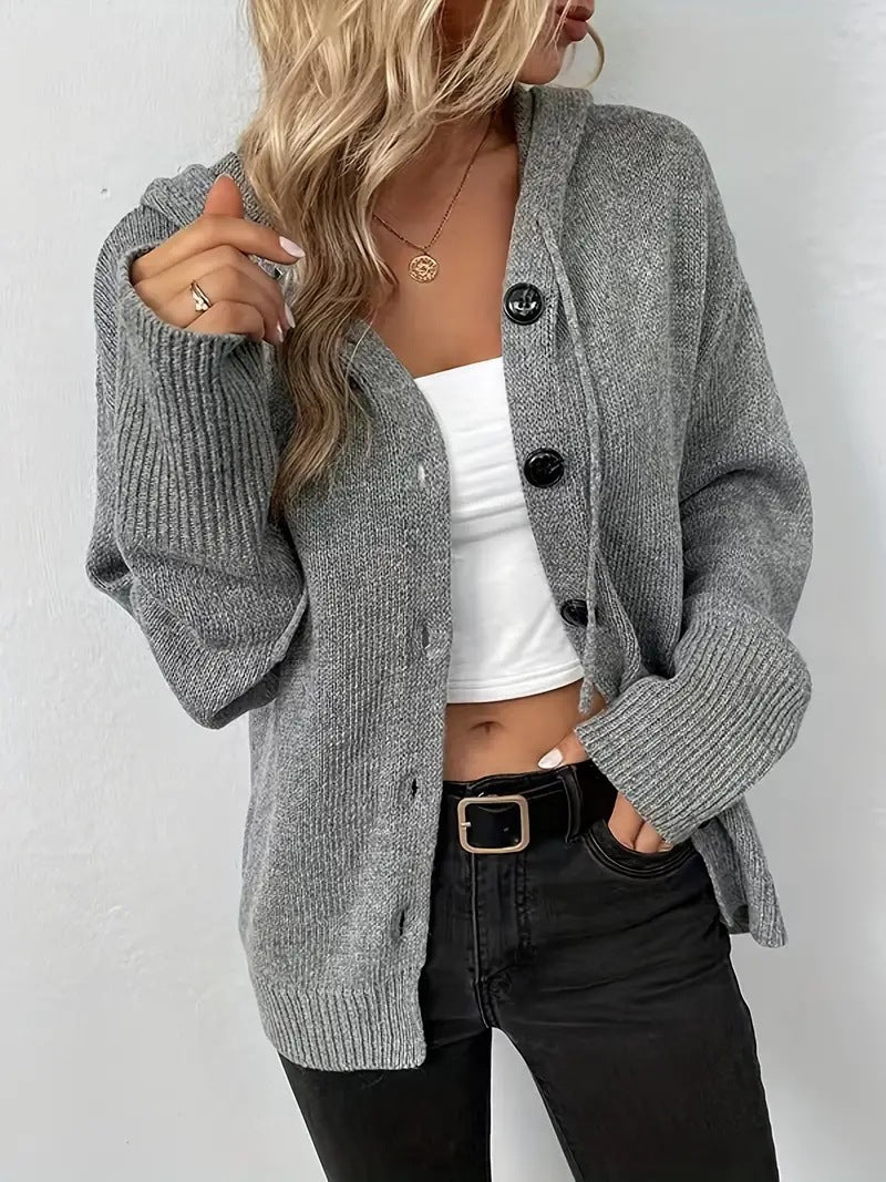 Pull à capuche uni et boutonné