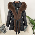 Hooded Down Jacket with Fox Fur Collar - view 19