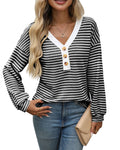 Color-Block V-Neck Button Top