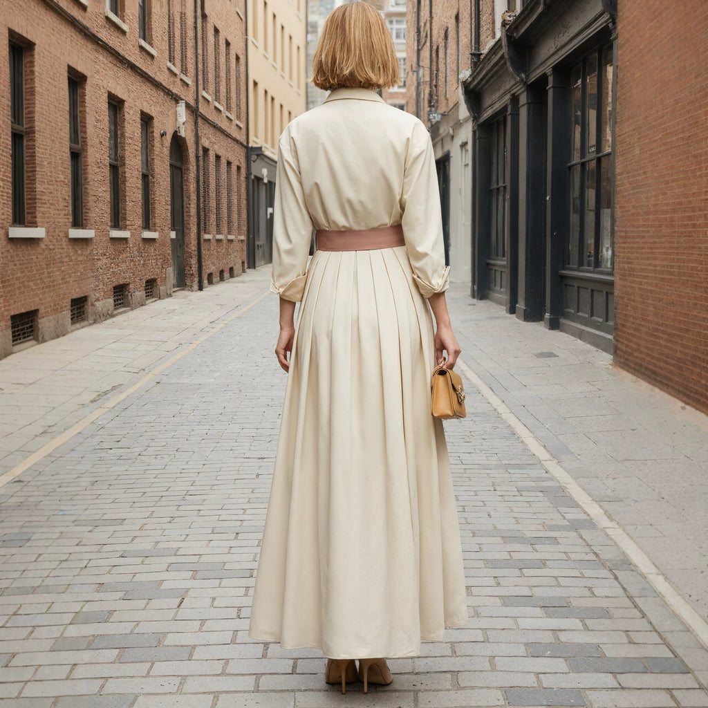 Long-Sleeve Collared Maxi Dress