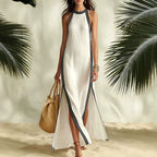 Robe Décontractée de Vacances sans Manches Fendue à Rayures Stylées