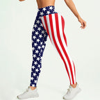Flag-Print Performance Yoga Leggings in American Flag - view 3