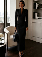 Stand-Collar V-Neck Evening Maxi Dress — product image 10