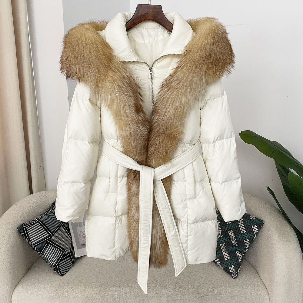 Hooded Down Jacket with Fox Fur Collar - view 10