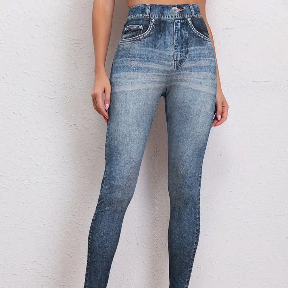 Leggings de yoga taille haute effet jean rehausse-fesses - Pantalon de yoga style jean - Vêtements de yoga et fitness
