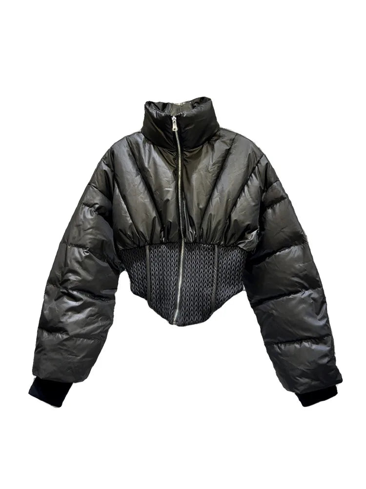 Cropped Spliced Puffer Jacket