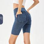 Short en jean taille haute pour femme, extensible et amincissant, décontracté avec poches