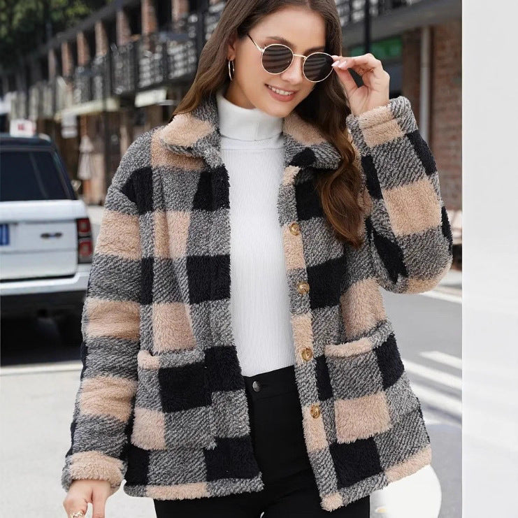 Plaid Fleece Coat with Patch Pockets - view 4
