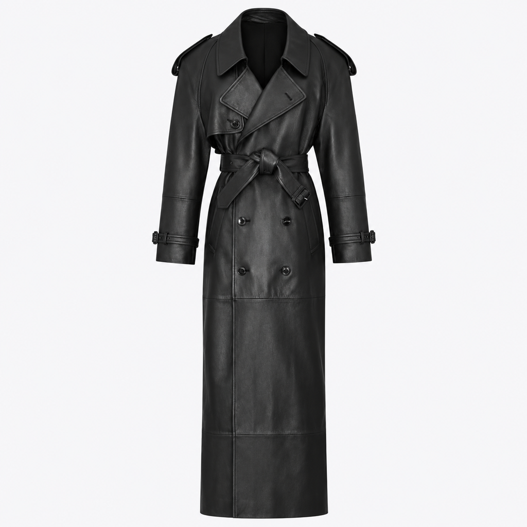 X-Long Belted Faux Leather Trench Coat