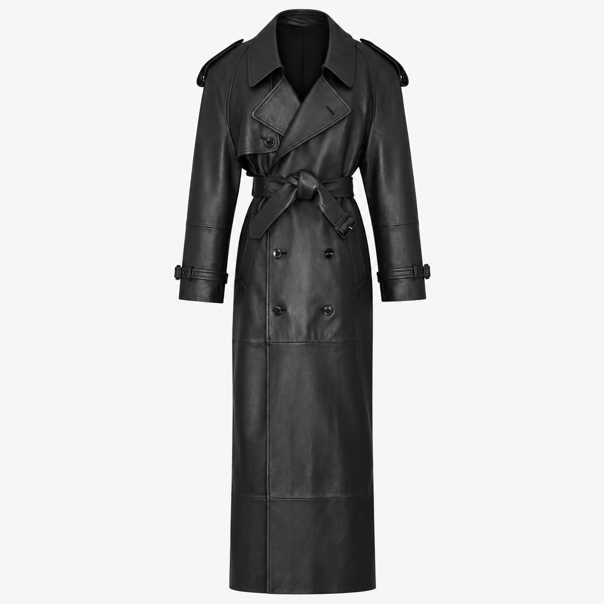 X-Long Belted Faux Leather Trench Coat