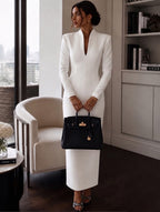 Stand-Collar V-Neck Evening Maxi Dress — product image 2
