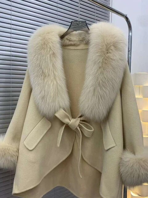 Fox-Fur Trim Wool-Blend Cape
