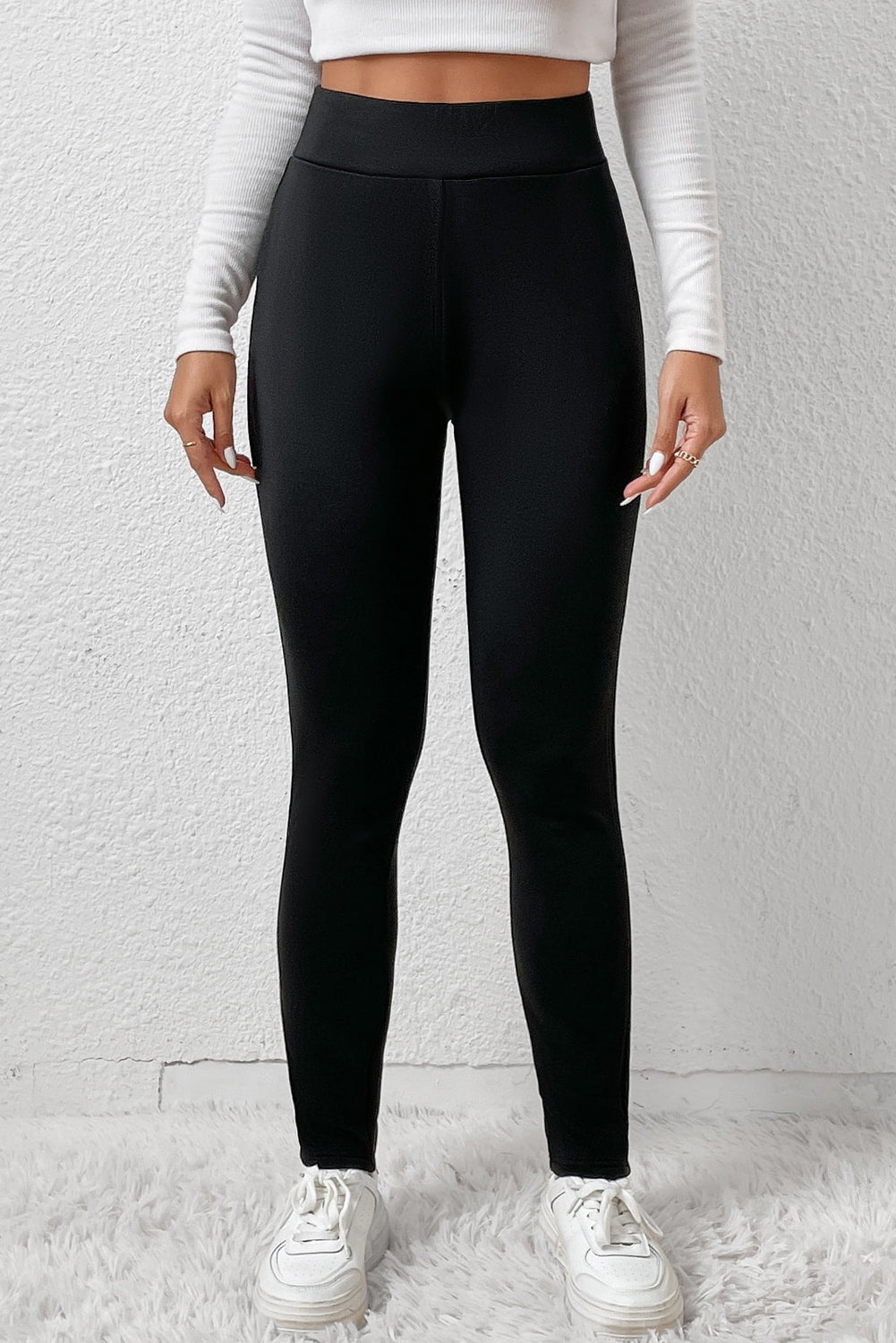 Legging d'hiver taille haute doublé polaire noire