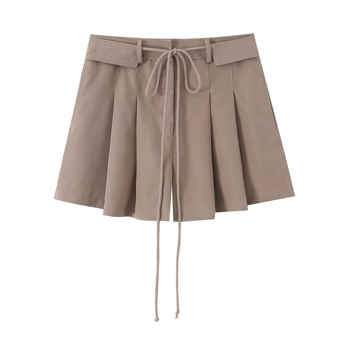 Shorts plissés taille haute avec cordon de serrage à la taille pour femme