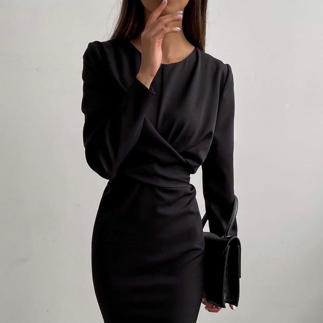 French-Inspired Long-Sleeve Midi Dress