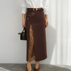 Lace-Trim Side-Slit Maxi Skirt