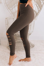 Legging moulant taille haute rouge rose avec découpes