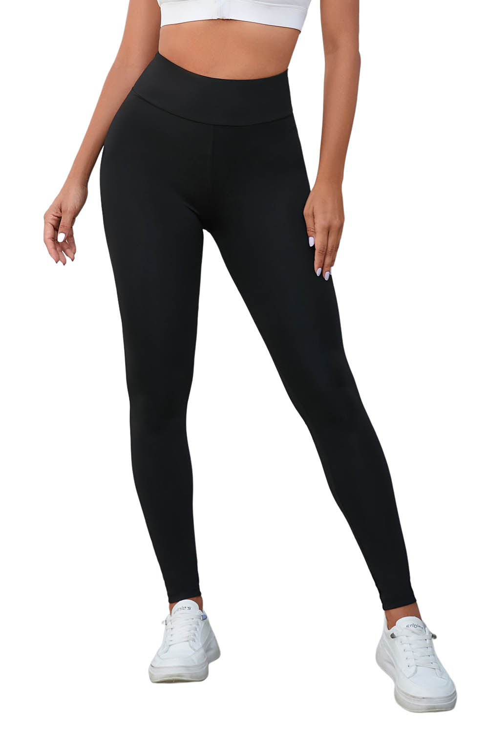Leggings de cintura alta cruzados negros con control de abdomen
