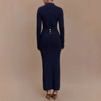 Button-Front Collared Knit Dress