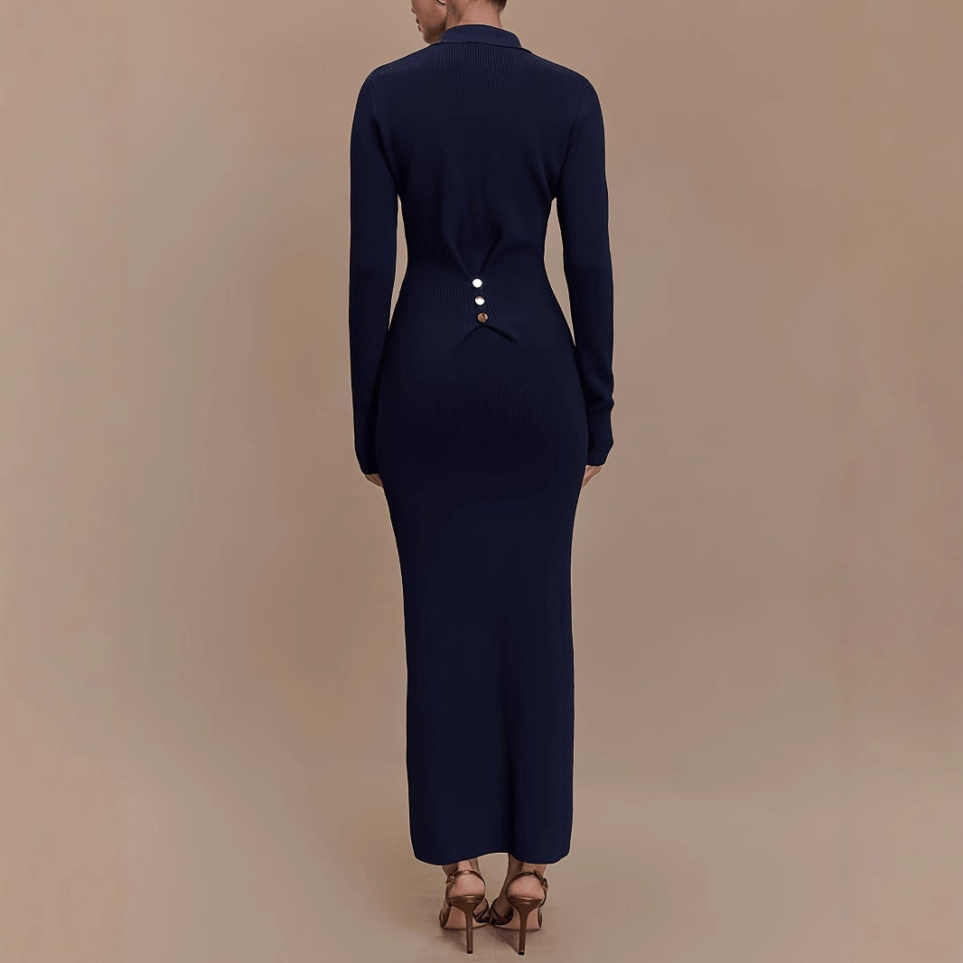 Button-Front Collared Knit Dress