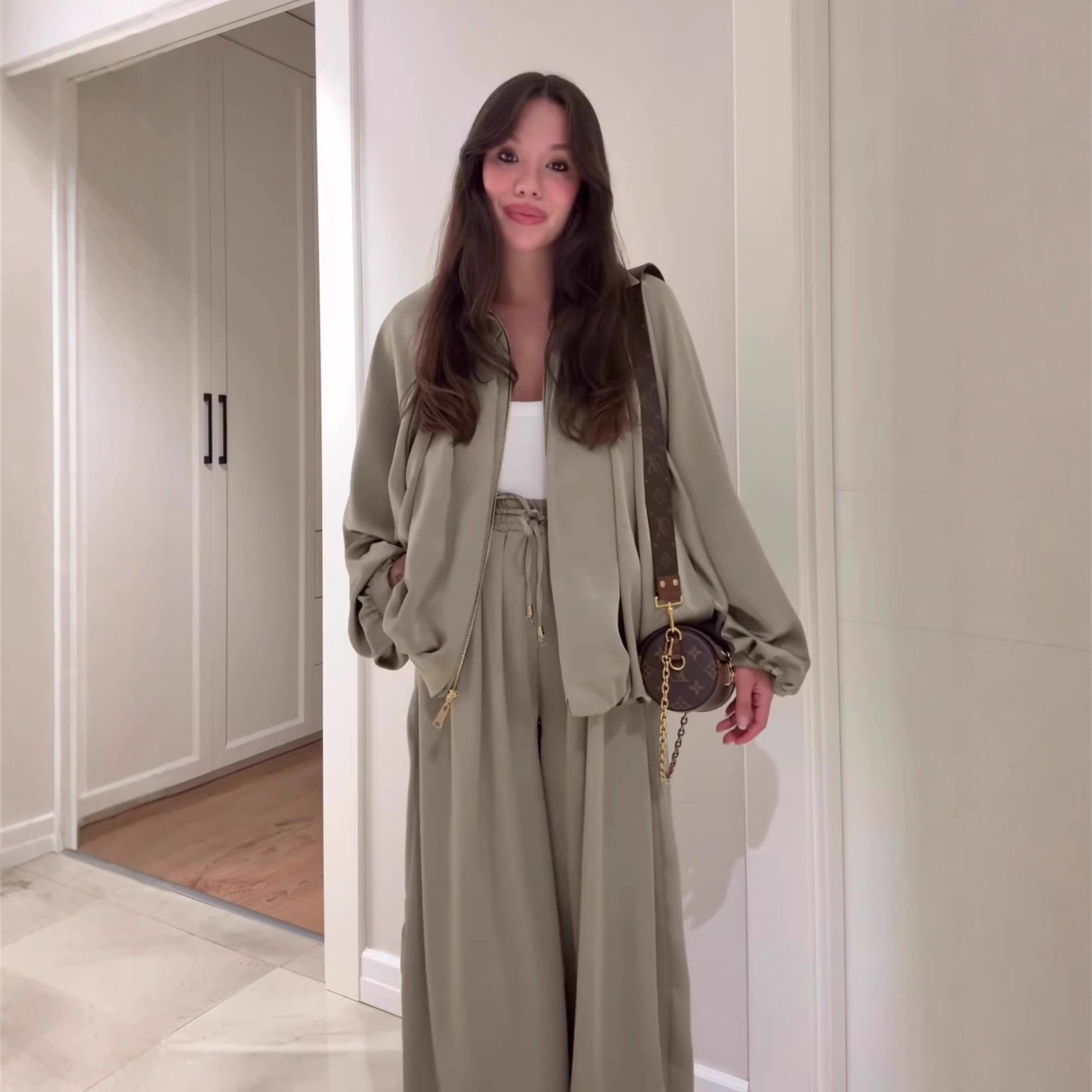 Lapel Jacket and Wide-Leg Pants Set