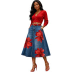 Floral Washed-Denim Midi Skirt — product image 23
