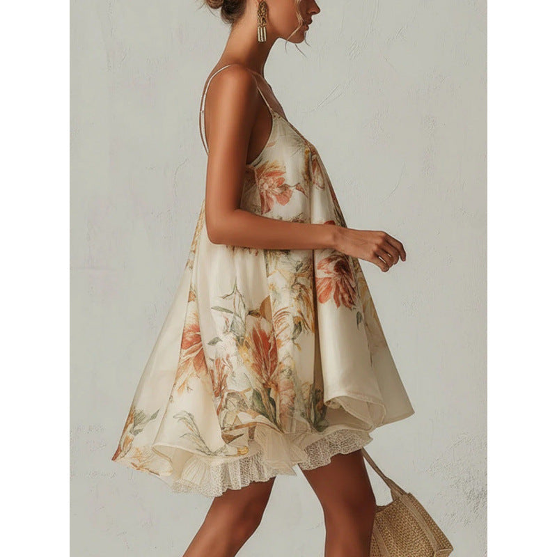Lace Asymmetric-Strap Mini Dress in White - view 2