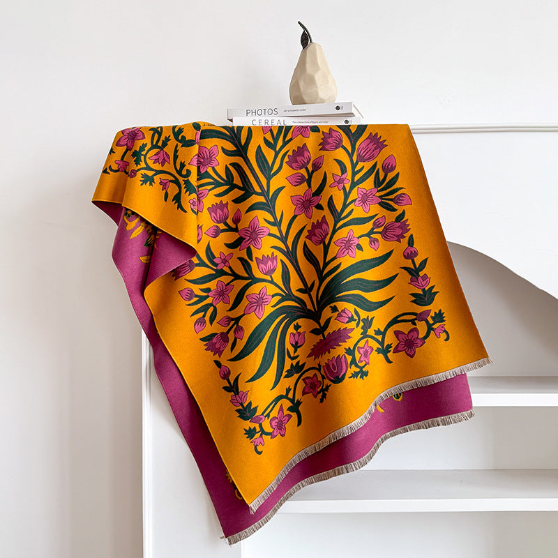 Vintage Floral Faux-Cashmere Scarf