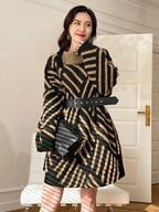 Striped Turtleneck Belted Sweater