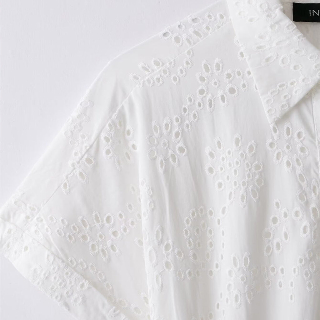 Embroidered Cutout Dress in White - view 3