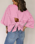 Striped Bow-Back Pullover Top