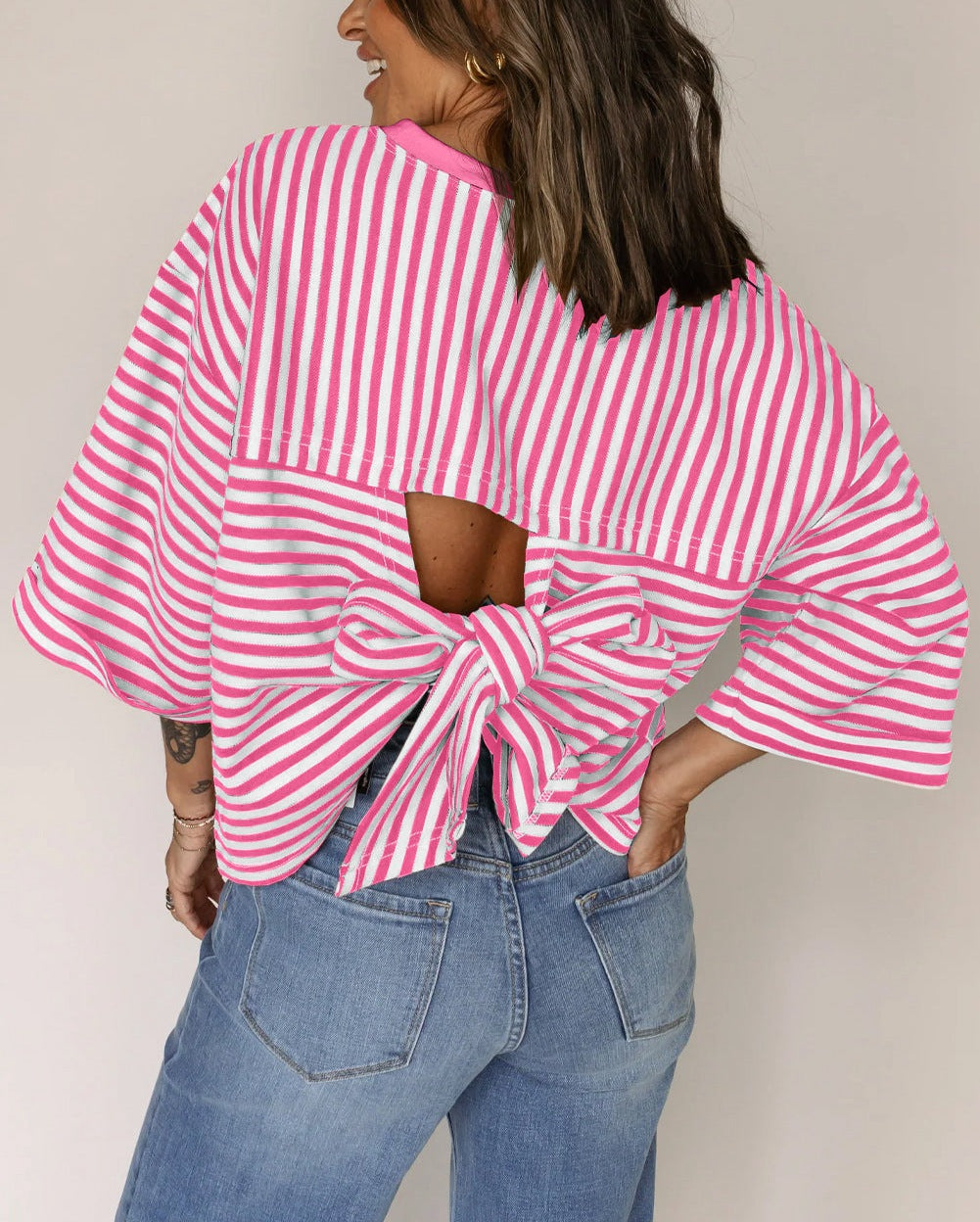 Striped Bow-Back Pullover Top