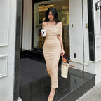 One-Shoulder Pleated Maxi Dress