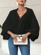 Polka-Dot Puff-Sleeve Blouse