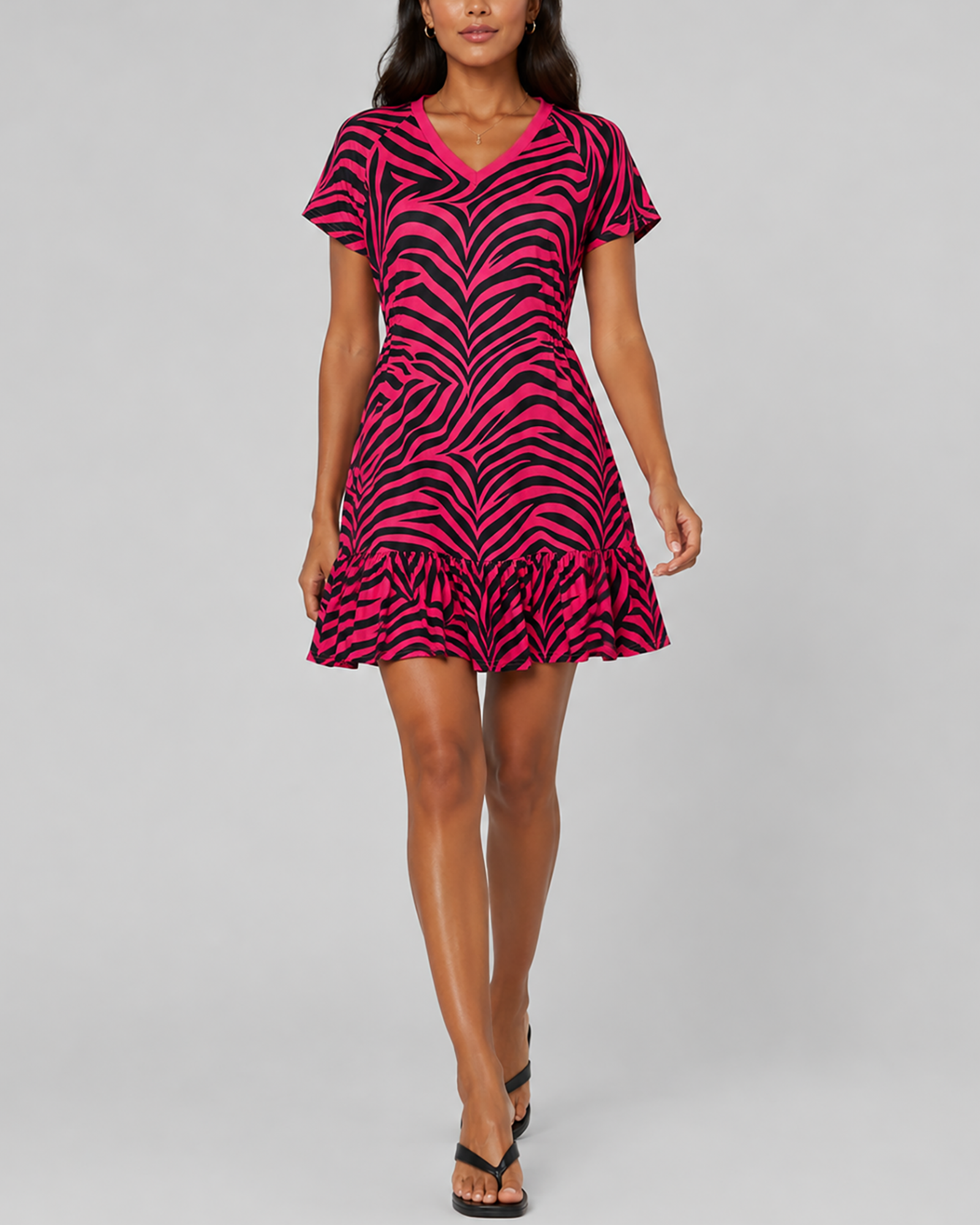 Zebra Color-Block V-Neck Dress