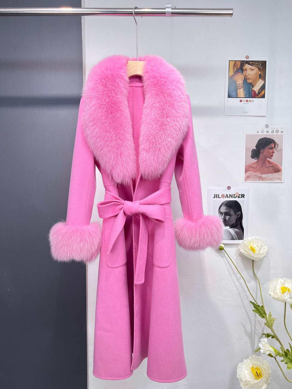 Handmade Double-Faced Wool Coat with Fox Fur Collar