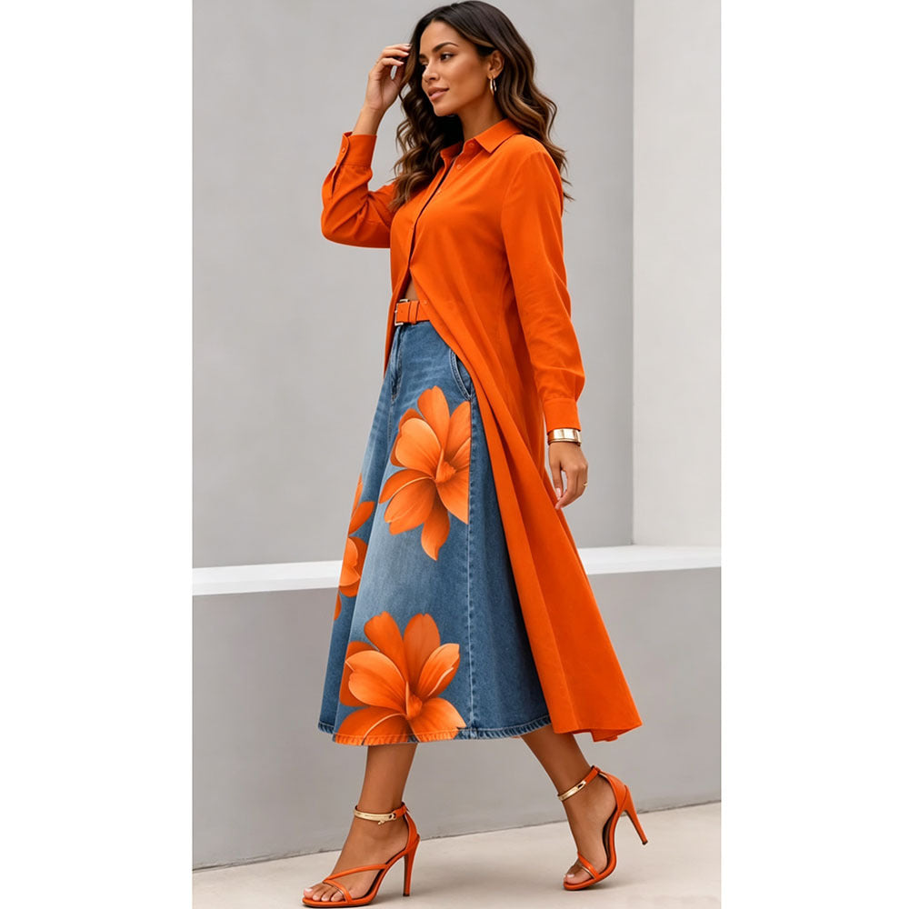 Floral Washed-Denim Midi Skirt — product image 18