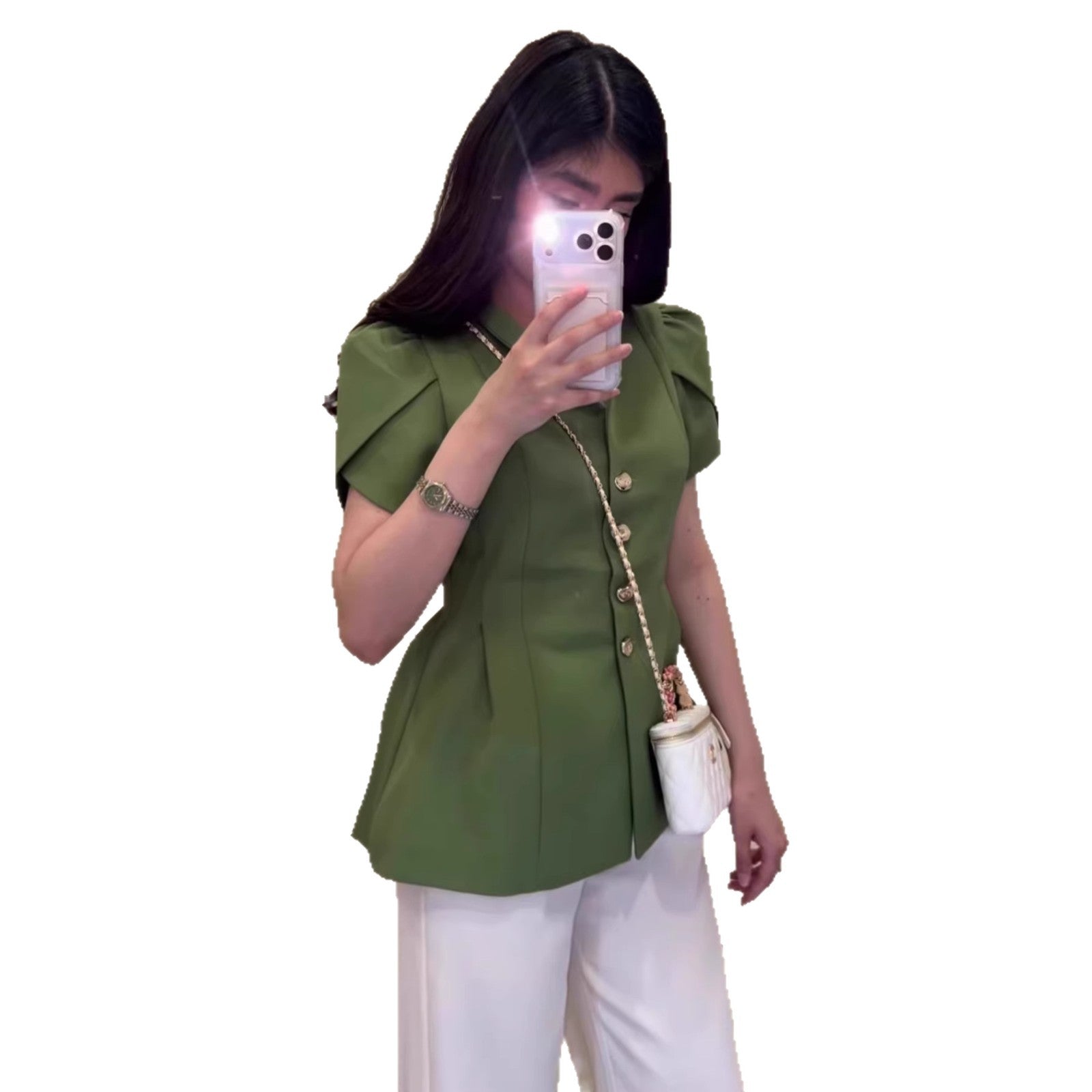 Lapel Three-Quarter Sleeve Cardigan
