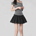 Black Lace-Trim Polka-Dot Midi Skirt