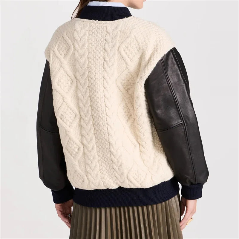 Knit-Panel Wool-Blend Coat