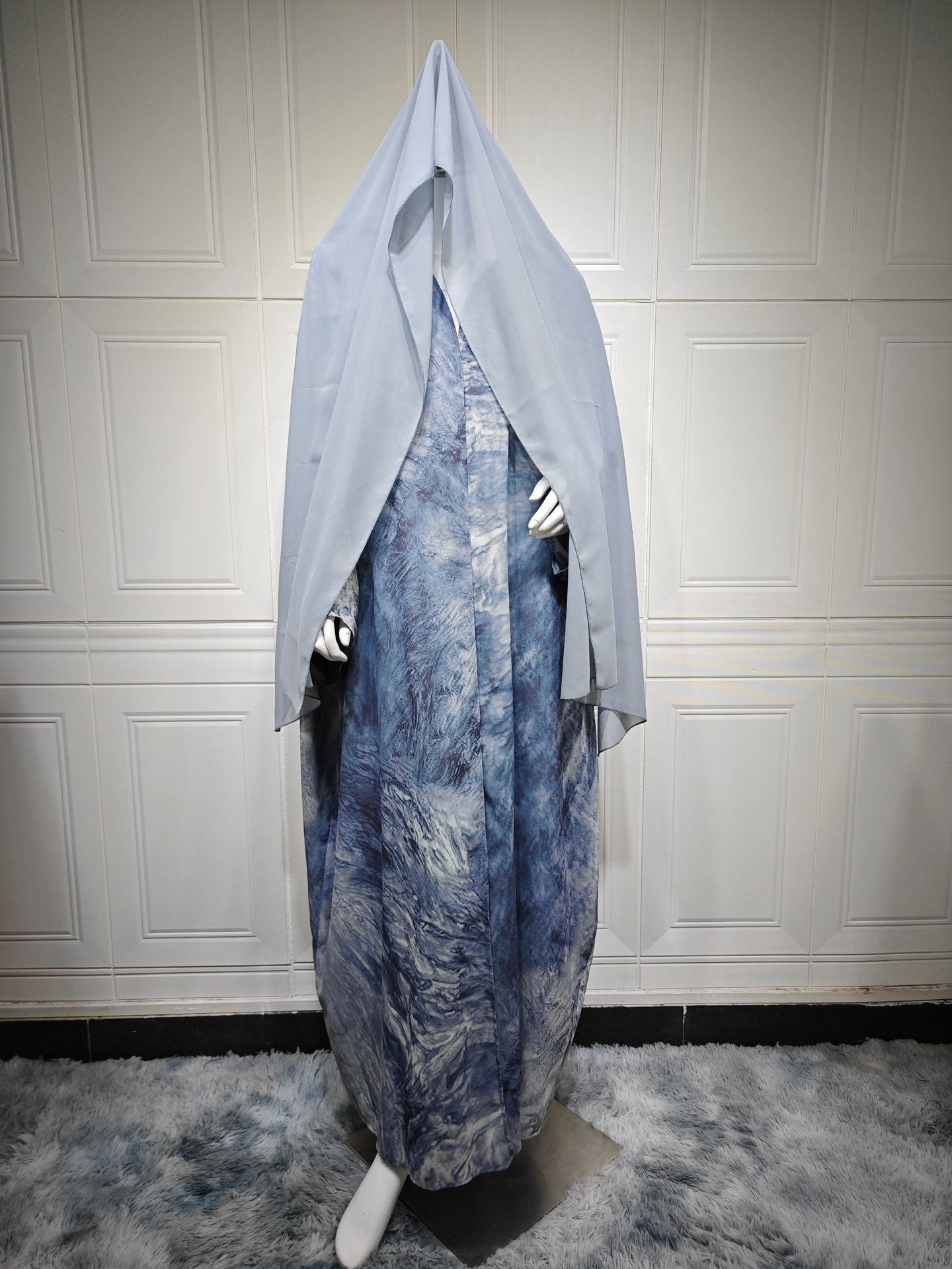 Robe longue imprimée pour femme avec gilet et foulard intégré