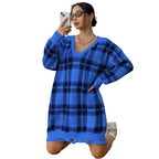 Colour-Block Plaid Knitted Midi Dress