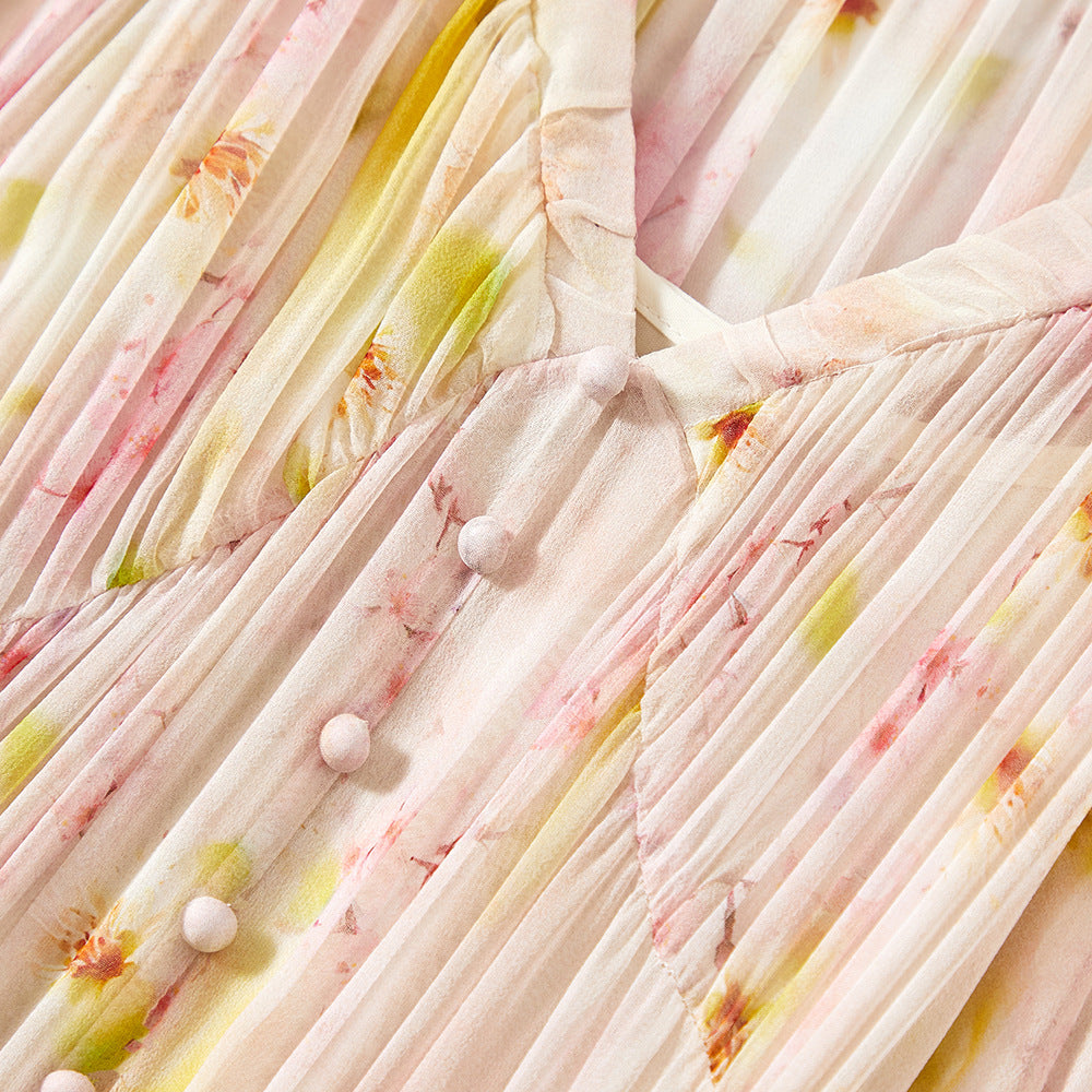 Robe en soie style romantique pour le bureau, élégante, en soie de mûrier longue